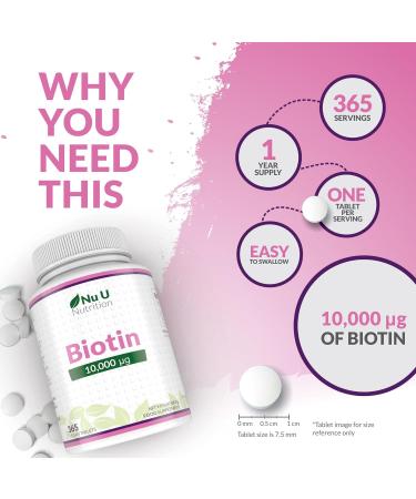 Biotin Hair Growth Supplement - 365 Vegan Tablets | 10,000mcg - Full Year Supply - Buy Online on GoSupps.com