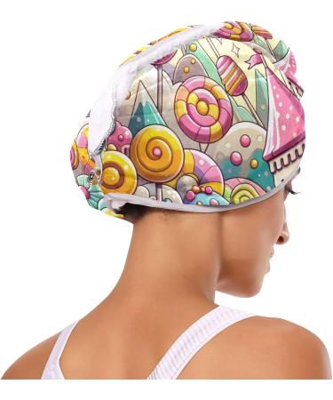 Sweet & Sweet Candy Lollipop Land Hair Towel 2 Pack - Super Absorbent Hair Drying Turbans with Button Twist Wrap for Women & Girls | Fast International Shipping - Buy Online on GoSupps.com