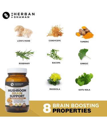 The Herban Shaman Mushroom Supplement Brain Support | Organic Lions Mane Cordyceps Ginkgo Leaf Gotu Kola + More | Natural Herbal Supplement (60 Capsules) - Buy Online on GoSupps.com