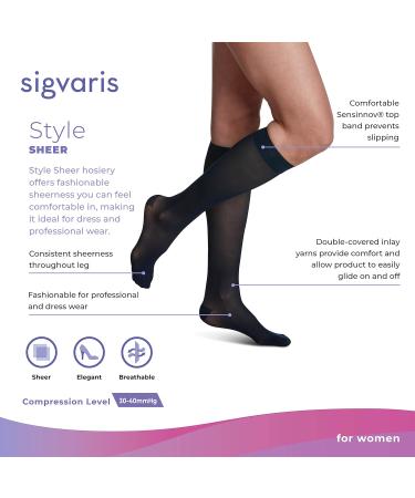 Sigvaris Women's Style Sheer 780 Closed Toe Calf-High Socks 30-40mmHg - Medium Short - Black - International Shipping Available - Buy Online on GoSupps.com