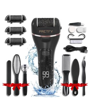 Pretfy Electric Feet Callus Removers Rechargeable Portable Electronic Foot File Pedicure Tools with 3 Sand Heads Pedicure Feet Care for Dead Hard Cracked Dry Skin (Black)