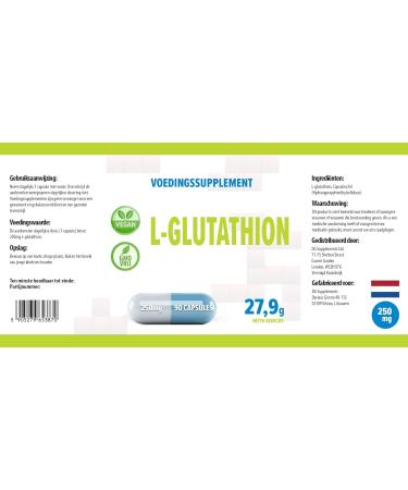 L-Glutathione 250mg - 90 Vegan Capsules for Skin & Liver Detox | High Dose Laboratory Tested - Buy Online on GoSupps.com