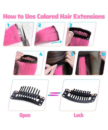 22 Inch Pink Clip-In Hair Extensions for Girls | Colorful Straight Party Highlights | 10 Pcs Hair Accessories for Women & Children - Buy Online on GoSupps.com