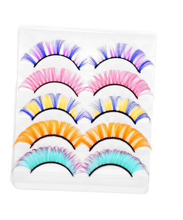 POPETPOP 5 Pairs Colored False Eyelashes Russian Strip Lashes d Curl Colorful Lash Extensions Colored Fake Lashes Colors Eye Lashes Faux Fake Lashes Natural Imitation Extend Curly