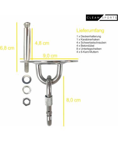 Buy Clean Sports Ceiling Holder for Boxing Bags & Sling Trainers - 400kg Stainless Steel Bracket with Carabiner Hook - International Shipping Available - Buy Online on GoSupps.com