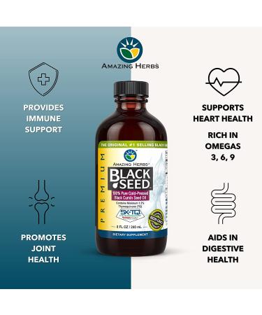 Amazing Herbs Premium Black Seed Oil - Cold Pressed Nigella Sativa for Digestive Health, Immune Support, Brain Function & Joint Mobility - 8 Fl Oz - Buy Online on GoSupps.com