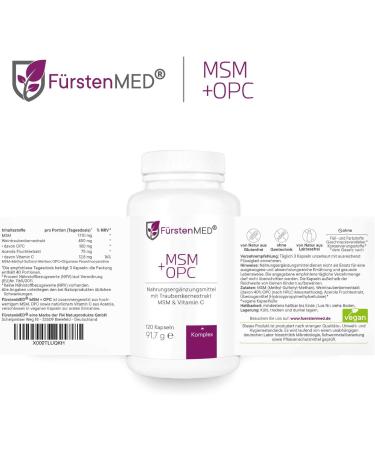 FürstenMED® MSM + OPC Capsules - Strong Antioxidant Supplement - Highly Dosed with 1710mg MSM, 450mg OPC & Vitamin C per Daily Dose - 120 Vegan Capsules - Buy Online on GoSupps.com