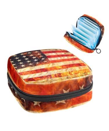 GIAPB Period Bag Sanitary Napkin Storage Bag Period Pouch Travel Makeup Bag American Flag and Flames Color413