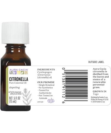 Aura Cacia Pure Citronella Java Essential Oil 0.5 fl. oz. | Natural Insect Repellent | Cymbopogon winterianus - Shop Internationally - Buy Online on GoSupps.com