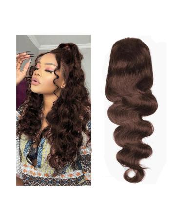 Ponytail Extension #4 Chocolate Dark Brown Ponytail Extension Brazilian Remy Hair Body Wave Drawstring Ponytail Hair Pieces Clip In Human Hair Pony Tail Extension Ponytail Hairpiece for Women (Color 10inches 100g(One square)