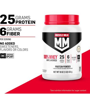 Muscle Milk 100% Whey Protein Powder - Unflavored - 1lb - 25g Protein - NSF Certified - Packaging May Vary - Buy Online on GoSupps.com