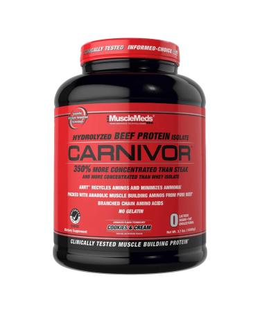 MuscleMeds Carnivor Beef Protein Isolate Powder Cookies & Cream 56 Servings 1680 Gram 59.2 Ounce 3.7 Pound Cookies & Cream 4.01 Pound (Pack of 1)
