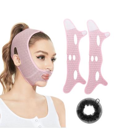2 PCS Beauty Face Sculpting Sleep Mask  V Line Lifting Mask Double Chin Reducer  Chin Mask Lift  V Line Lifting Mask  V Line Shaping Face Masks  Chin Slimmer for Women 1-pink