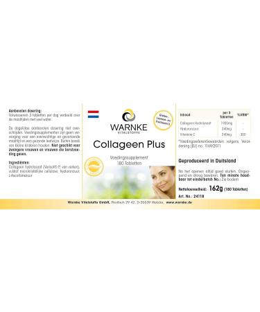 WARNKE VITAL SUBSTANCES Collagen tablets with hyaluronic acid and vitamin C high dosage 180 tablets Warnke Vitalstoffe German pharmacy quality - Buy Online on GoSupps.com