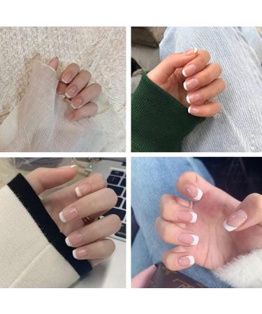 Kyzistn French False Nails - 24 Pcs Short White Tip Press on Nails for Women - Square Shape with Jelly Glue - Removable Fake Nails for Nail Art - Buy Online on GoSupps.com