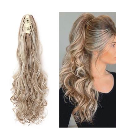 Claw on ponytail clip in Extensions hair extension clip in ponytail hair part one piece hair part like real hair 60cm wavy sandy blonde & bleach blonde 60 cm sandy blonde & bleaching blonde
