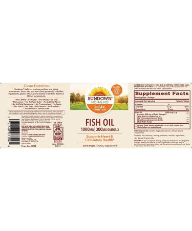 Sundown Fish Oil 1000mg Softgels - 200 Count (Pack of 1) | Omega-3 Supplement - Buy Online on GoSupps.com