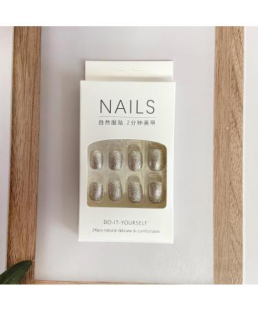 Glitter Press on Nails - Square Short Full Cover Sparkly Fake Nails | 24Pcs Reusable Acrylic Stick on Nails for Women | Nail Art Decorations - Buy Online on GoSupps.com