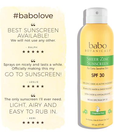 Babo Botanicals Sheer Zinc SPF 30 Sunscreen Spray - 100% Mineral, Reef-Friendly, Fragrance-Free, Vegan - Safe for Babies & Sensitive Skin - 6 oz - Buy Online on GoSupps.com