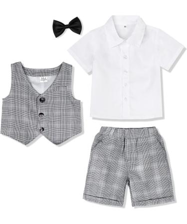 Mint Green Baby Boys Gentleman Suit Set | Shirt, Bowtie, Waistcoat & Shorts | Size 2-3 Years | Grey - Buy Online on GoSupps.com