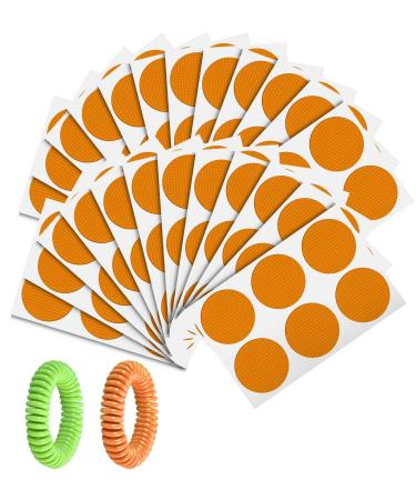 150Pcak Mosquito Bug Repellent Stickers Patches with 2Pack Mosquito Bracelets Waterproof Wrist Bands for Kids Adult Outdoor Indoor -Orange DEET Free