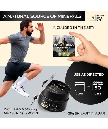 5 elementum Shilajit Pure Himalaya 25 g Shilajit resin with evening primrose oil and 82 fulvic acid of course Mumijo very concentrated Himalayan supplement + dosing spoon 500 mg 25 G For Men - Buy Online on GoSupps.com