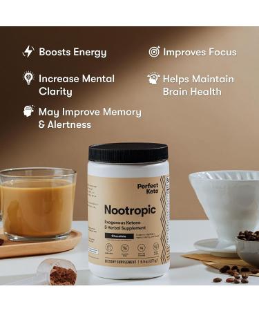 Perfect Keto Nootropic Brain Support, Caffeine Free Focus and Energy Supplement with Alpha Lipoic Acid, L Theanine, Ginkgo Biloba, Alpha GPC, MCT's, Collagen, Ketones, Chocolate Drink Mix, 15 Servings - Buy Online on GoSupps.com