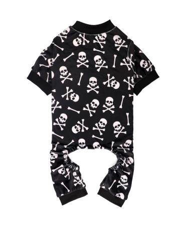 Dog Pajamas Halloween Dog Onesie Short Plush Dog Pjs Skull&Crossbones Super Soft and Stretchy Dog Jammies for Small Dogs (S) Skulls & Crossbones Small