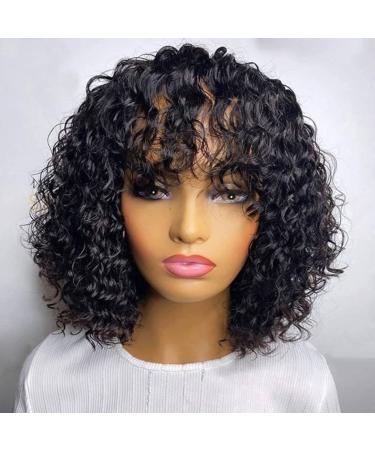 LuvMe Hair Curly Wig With Bangs 12Inch Short Curly Human Hair Wigs Short Wigs for Black Women Medium Length Curly Wigs 12 Inch Short Curly Wigs with Bangs