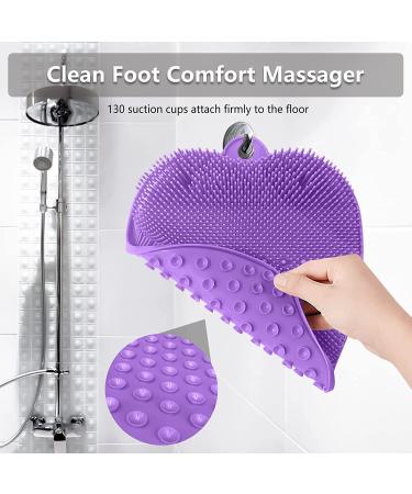 Non-Slip Shower Foot Scrubber Mat with Silicone Brush - Purple - Buy Online on GoSupps.com