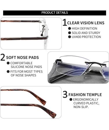 JJWELL 3 Pack Blue Light Blocking Reading Glasses for Men - Anti-Eyestrain & UV 400 Protection - Lightweight Rimless Metal Frames - Spring Hinge Eyeglasses (1.50 Strength) - Black Gunmetal Brown - Buy Online on GoSupps.com