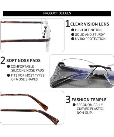 JJWELL 3-Piece Men's Reading Glasses Set | Blue Light Filter Rimless Frames | Black Gunmetal & Brown | 1.25x Focus - Buy Online on GoSupps.com