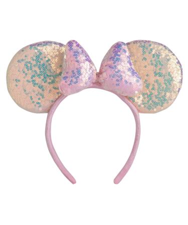 CHuangQi 1pcs Mouse Ears Shiny Headband with 3D Bow  Double-sided Sequin Hair Band for Birthday Party or Amusement Park (Pink Ears Pink Bow) 3d 8 Bow