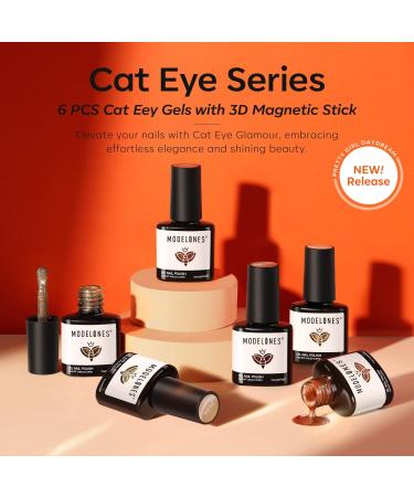 Modelones Cat Eye Gel Nail Polish Set 6 Colors Holographic Orange Brown Nude Gel Polish Glitter 9D Magnetic Gel Polish Autumn Gel Polish with Magnet Nail Art DIY Salon For Women - Buy Online on GoSupps.com