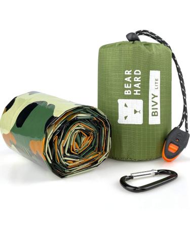 Bearhard emergency sleeping bag bivouac sack of ultra -light waterproof thermal survival emergency equipment with heat storage for camping hiking backpack hiking 1 pack camouflage camouflage