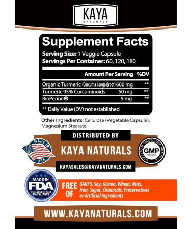 Kaya Naturals Turmeric Platinum Capsules with Bioperine - 60 Count for Premium Pain Relief & Joint Support - Buy Online on GoSupps.com
