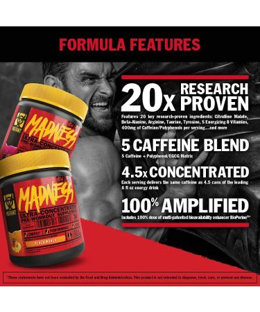 Mutant Madness Pre-Workout Supplement 225g - Peach Mango | Intense Energy Boost for High Intensity Workouts - Buy Online on GoSupps.com