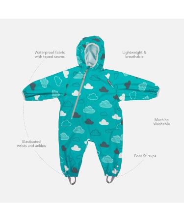 LittleLife Children's Waterproof All-In-One Puddle Rain Suit | Teal Clouds | 18-24 Months - Buy Online on GoSupps.com