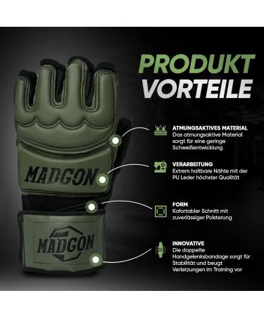 Madgon MMA Gloves - Professional Quality Boxing & Training Gloves for Grappling | Olive/Black - Buy Online on GoSupps.com