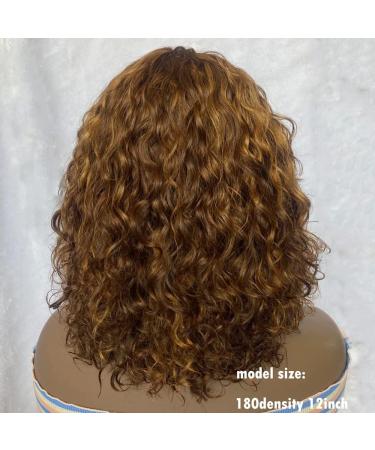 Sakula Ombre Short Curly Bob Wig with Bangs | Non Lace Front Human Hair Wig | 180% Density Piano Brown Blonde | Water Wave Wig for Black Women | 12 P4/30 - Buy Online on GoSupps.com