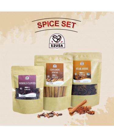 Cinnamon Sticks, Star Anise, Cloves Bulk Spice Set - 4oz Each - Natural & Preservative-Free - Starter Kitchen Spice Gift Set - Buy Online on GoSupps.com