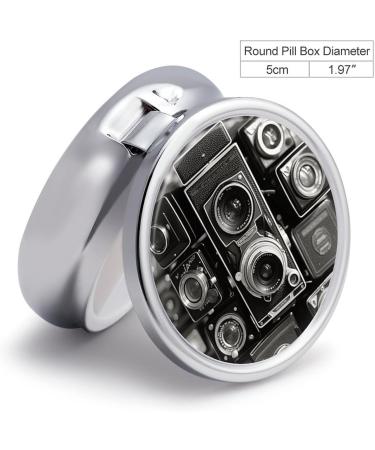 Vintage Camera Print Round Pill Box | 3 Compartment Portable Pill Organizer | Decorative Metal Pocket Case for Medicine - Buy Online on GoSupps.com