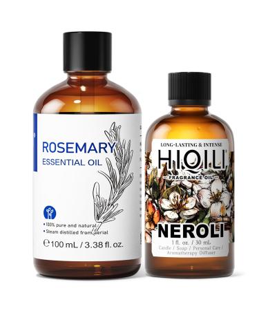 HIQILI 100ML Rosemary Essential Oil & 30ML Neroli Fragrance Oil for DIY Diffuser