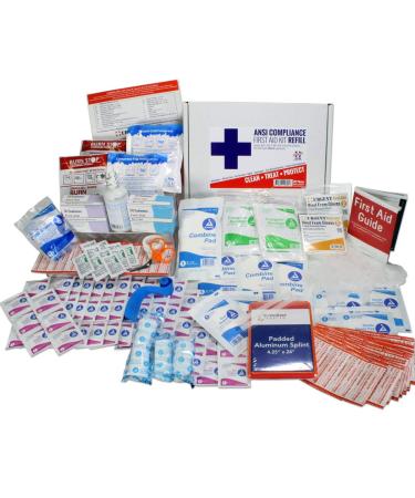 OSHA & ANSI First Aid Kit Refill/Upgrade  50 Person  196 Pieces  ANSI 2015 Class B - Includes Splint  Tourniquet  Tools  Single dose and More: Fill Your kit or use to Upgrade to Current regulations