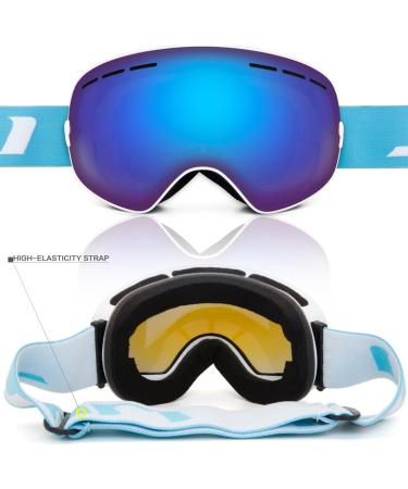 Juli Ski Goggles - Winter Snow Sports Snowboard Goggles, Anti-Fog Lens, BNC White/Blue - Buy Online on GoSupps.com