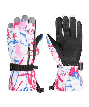 Zando Snow Gloves for Boys Girls Winter Waterproof Gloves Women Men Ski Gloves for Kids Warm Windpoof Gloves Kids(fits: 9-13years old) Rosy Red