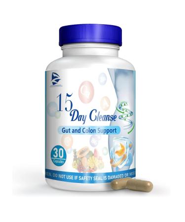 New Upgrade 15 Day Gut Cleanse - Gut and Colon Support 15 Day Cleanse Bowel Dissolving Capsules Advanced Formula with Senna Cascara Sagrada & Psyllium Husk 30 Capsules/Bottle (30 Count (Pack of 1)) 1 Fl Oz (Pack of 1)