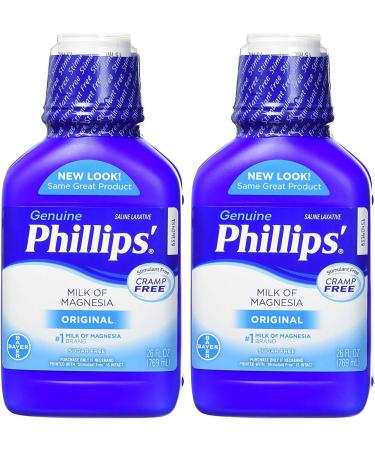 Phillips' Milk of Magnesia Liquid Laxative 26 oz (Pack of 2) Cramp Free & Gentle Overnight Relief Of Occasional Constipation #1 Milk of Magnesia Brand Original 26 Fl Oz (Pack of 2)