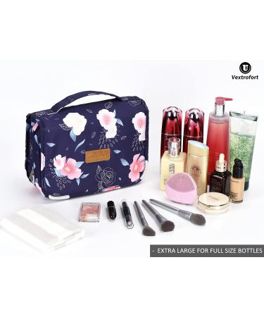 Women's Large Hanging Travel Toiletry Bag - Water-Resistant Makeup Organizer for Cosmetics/Brushes (Blue Flower) - Buy Online on GoSupps.com