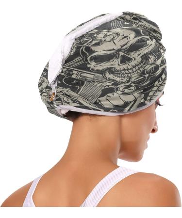 Violence Skull Dry Hair Cap & Quick Drying Towel Set | 2 Piece Super Absorbent Towel with Button Headband - Soft & Comfortable - Buy Online on GoSupps.com